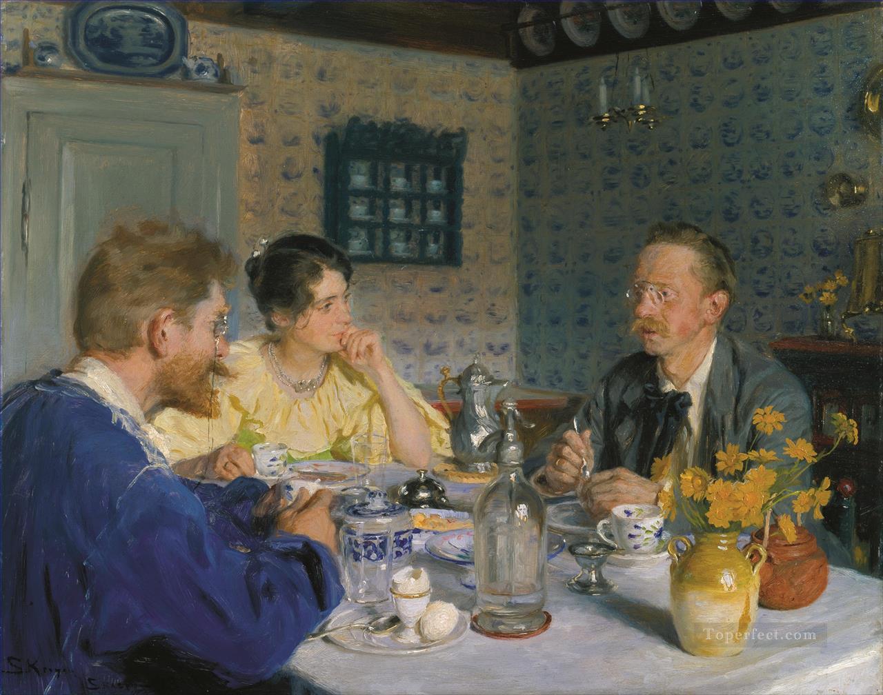 A luncheon The artist his wife and the writer Otto Benzon Peder Severin Kroyer Oil Paintings